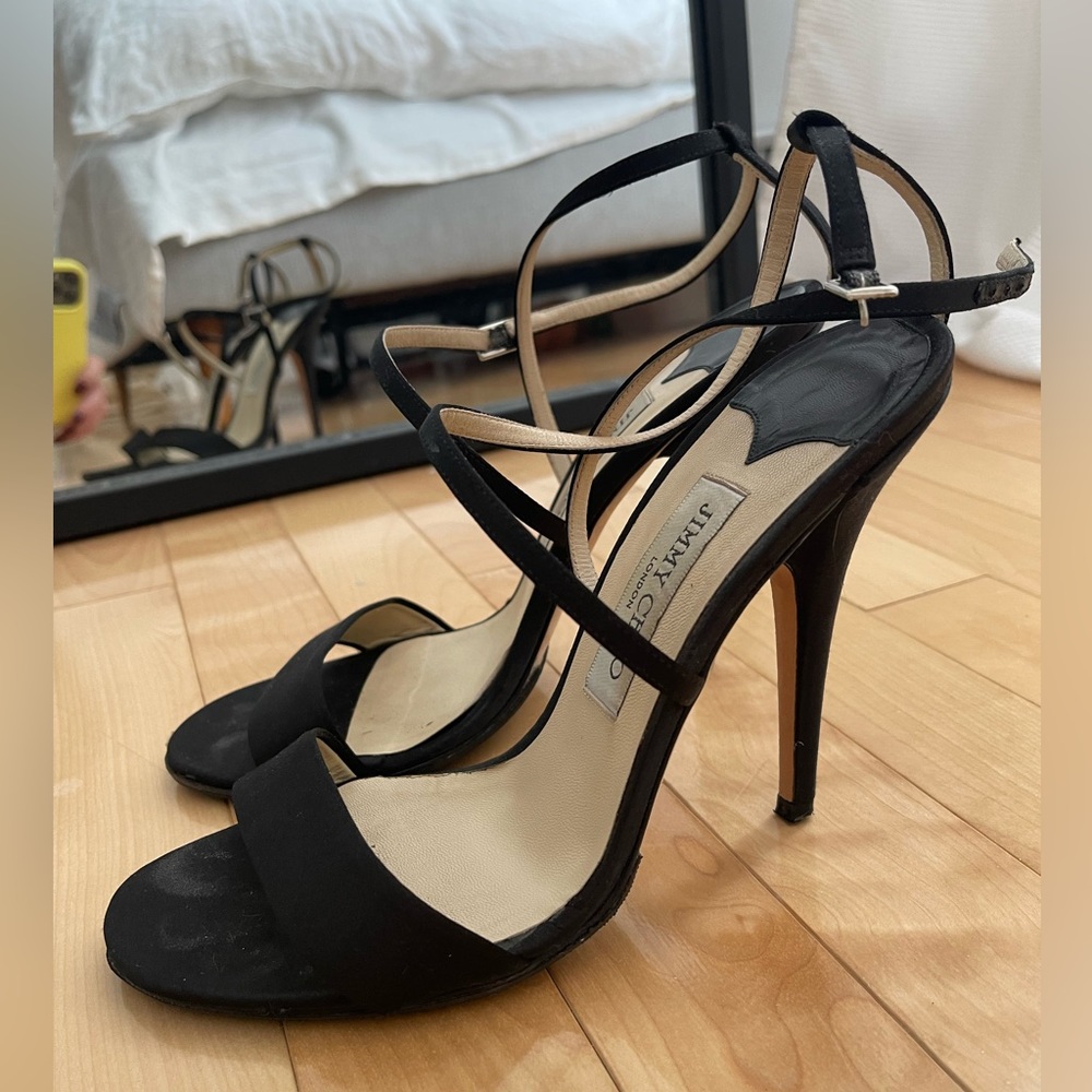 Jimmy Choo satin black sandals